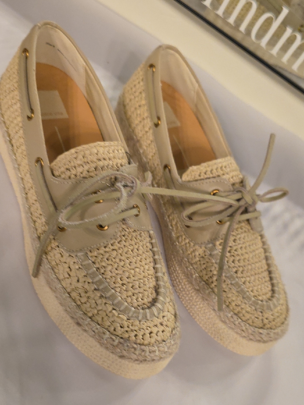 Dolcw Vita Woven Espadrille Lace-Up Loafers in Beige